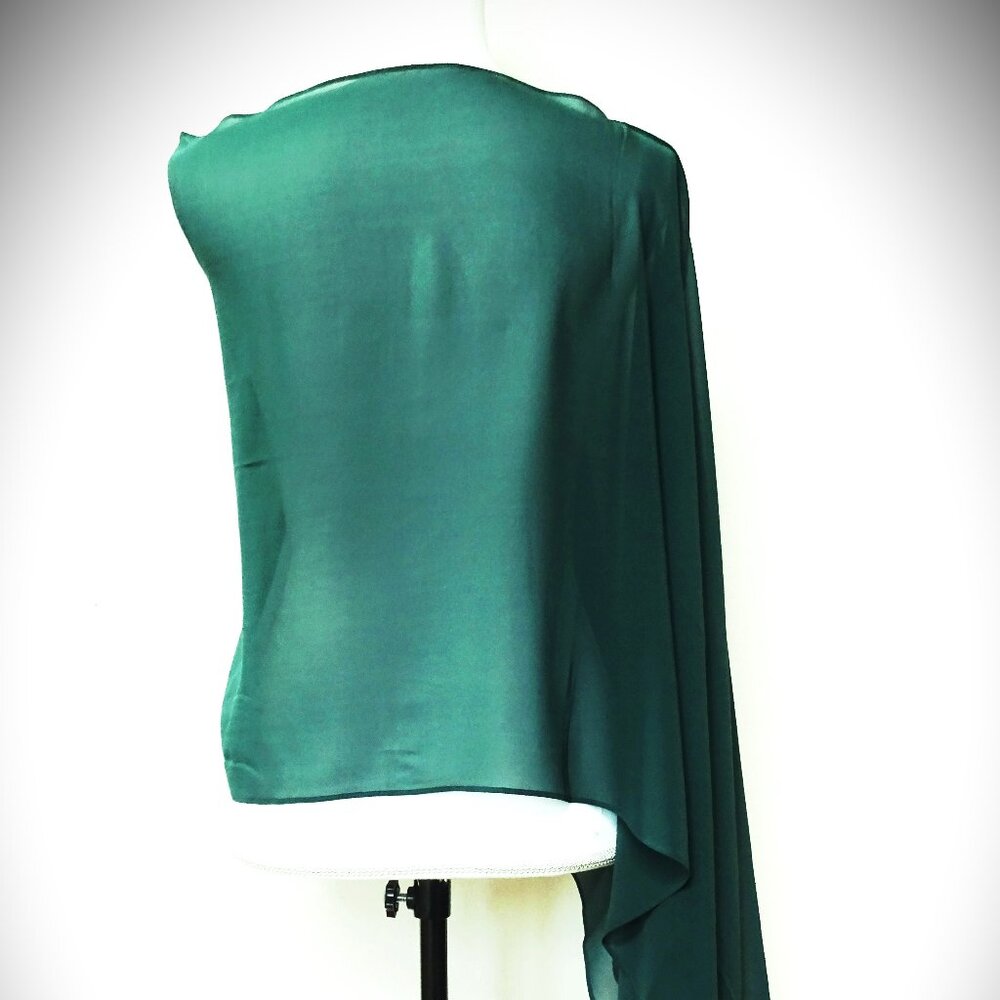 EILEEN FISHER Sheer Silk Georgette Wrap Boxy Fit Knee Length in Pine Green - Picture 3 of 10